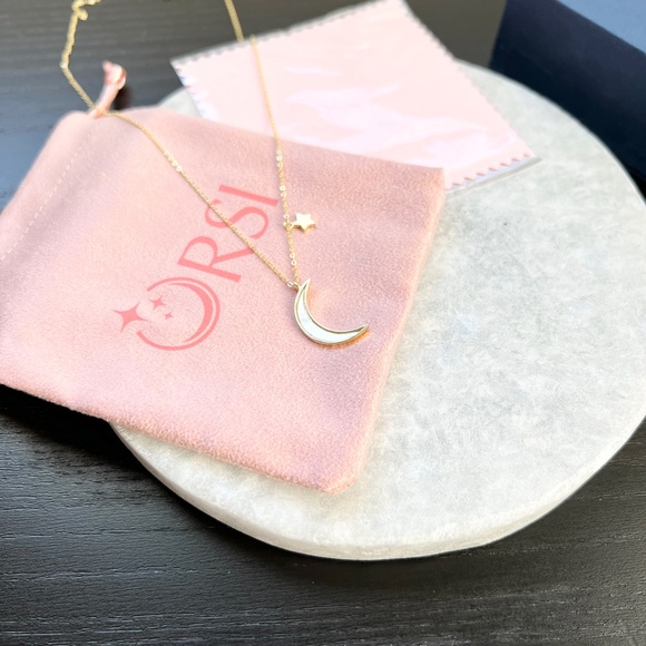 New ORSI Silver Luna Moon and Star Necklace Gold Plated - Picture 4 of 5